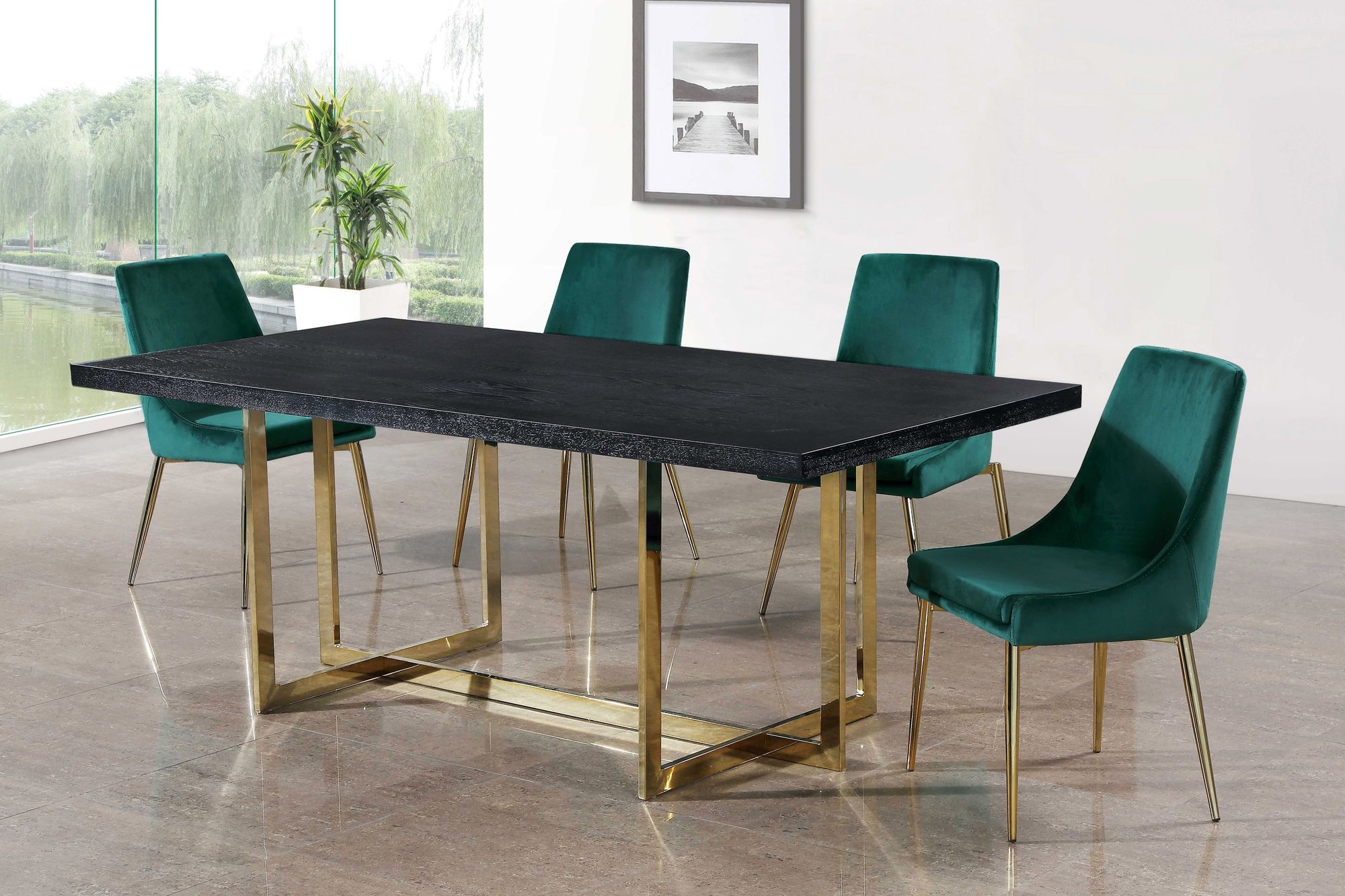 Karina Velvet Dining Chair with Polished Metal Frame