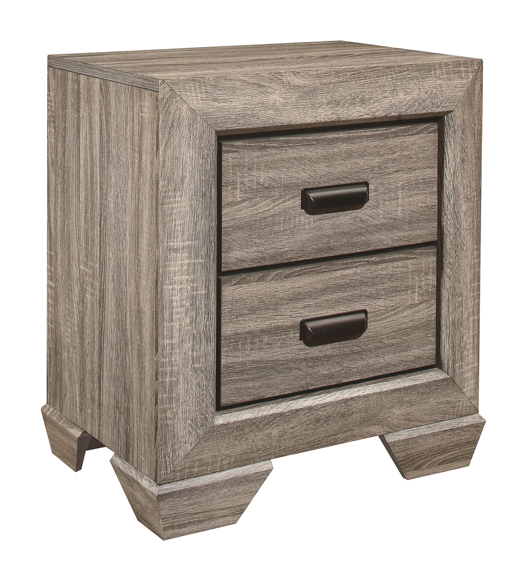 Natural Finish 1Pc Nightstand Flat Cup Pulls Two Dovetail Drawers