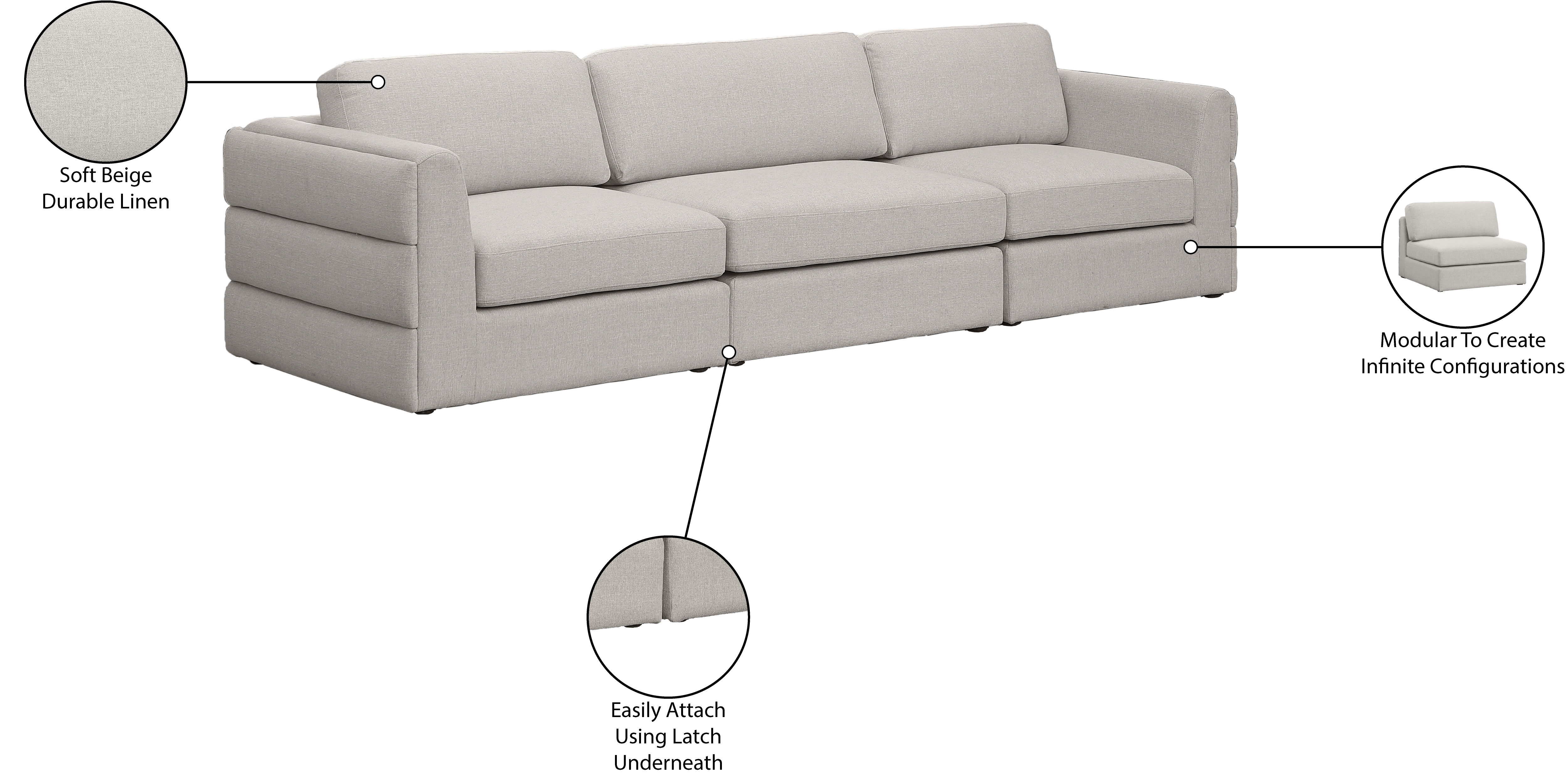 Beckham 114" Linen Modular Sofa
