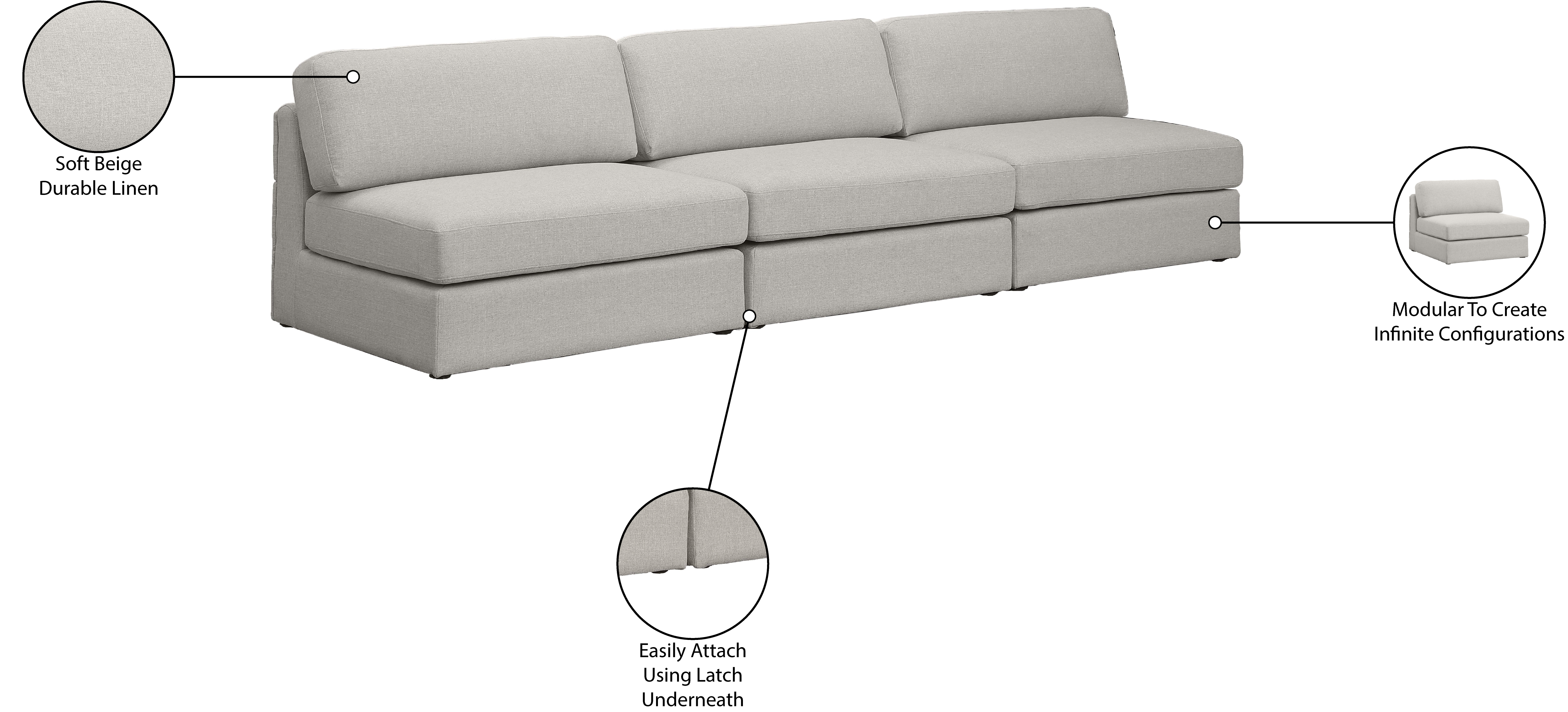 Beckham 114" Linen Modular Armless Sofa