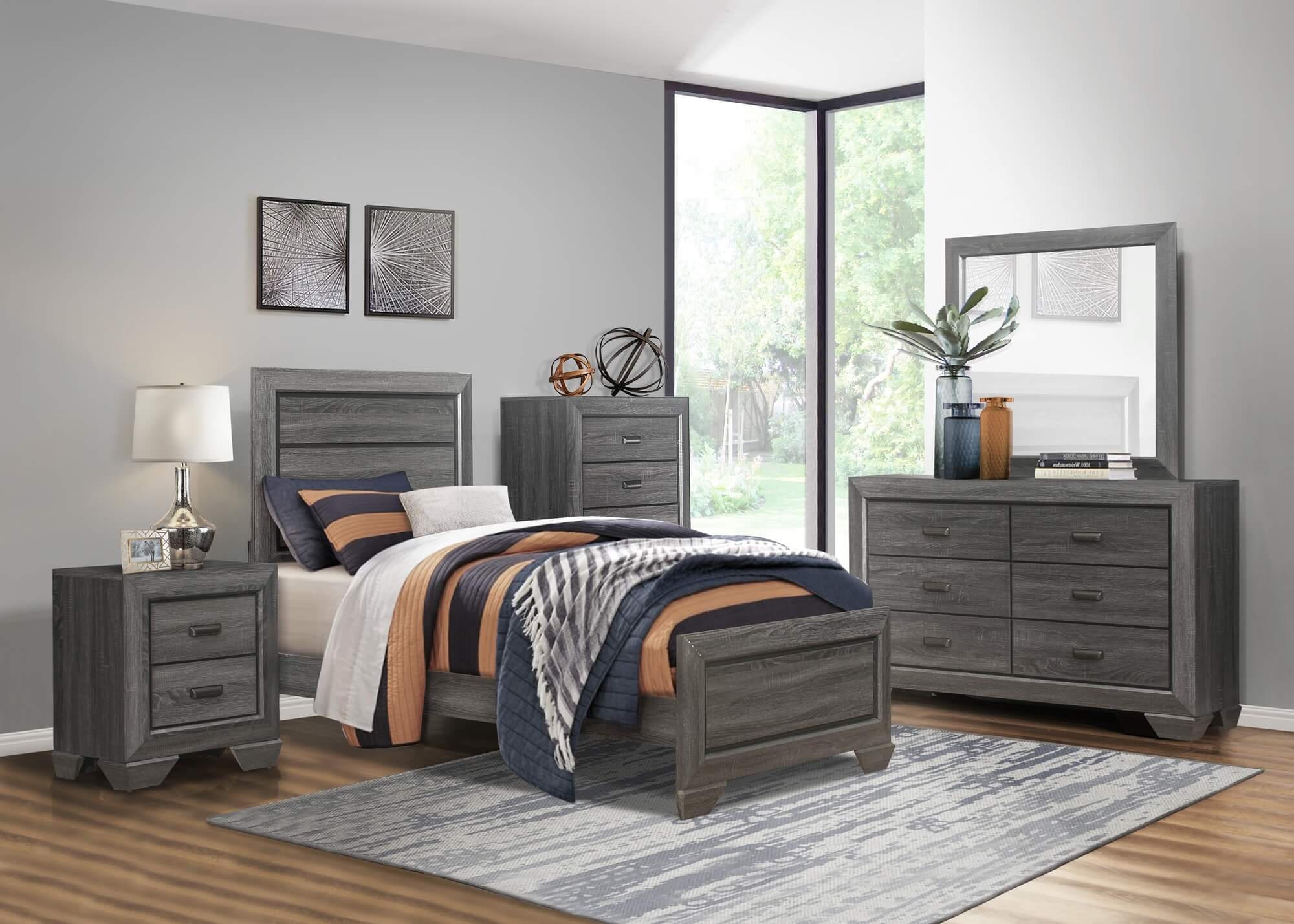 Beechnut Wood/Wood Veneer Panel Bed, Twin Size