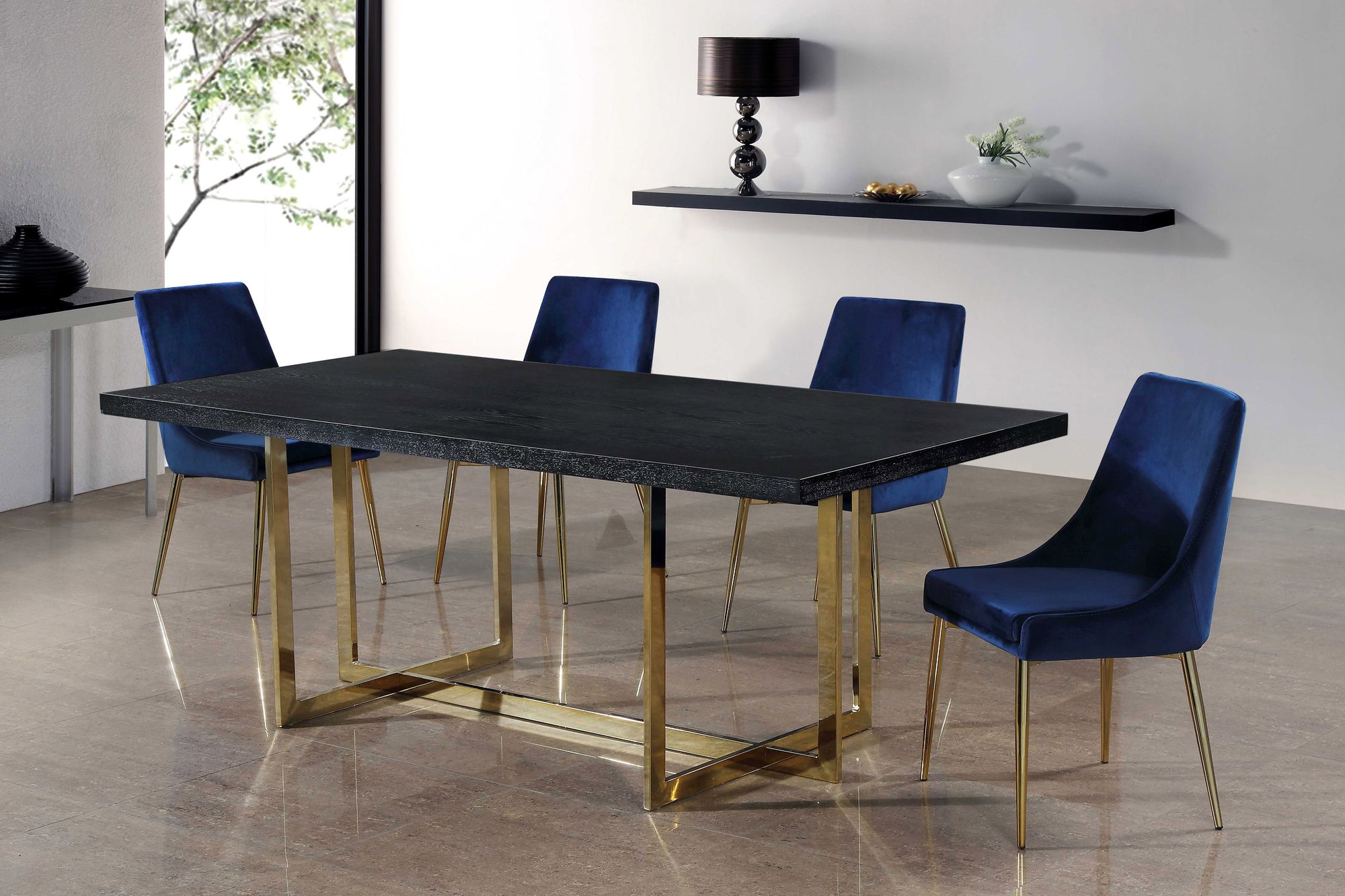Karina Velvet Dining Chair with Polished Gold Metal Frame