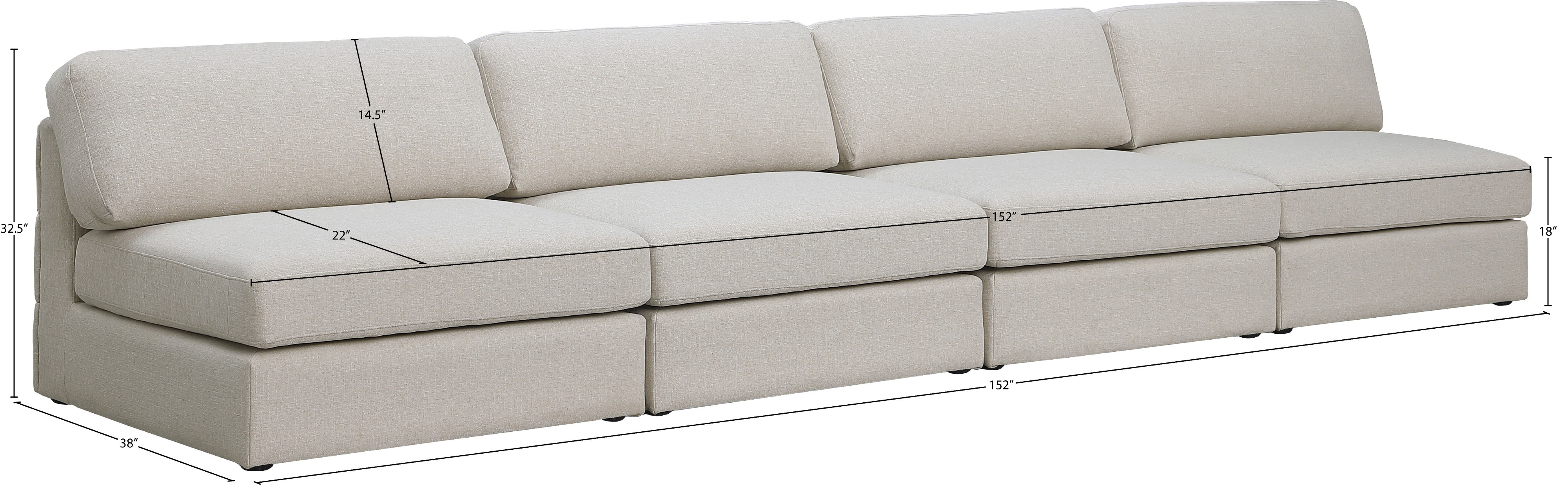 Beckham 152" Linen Modular Armless Sofa