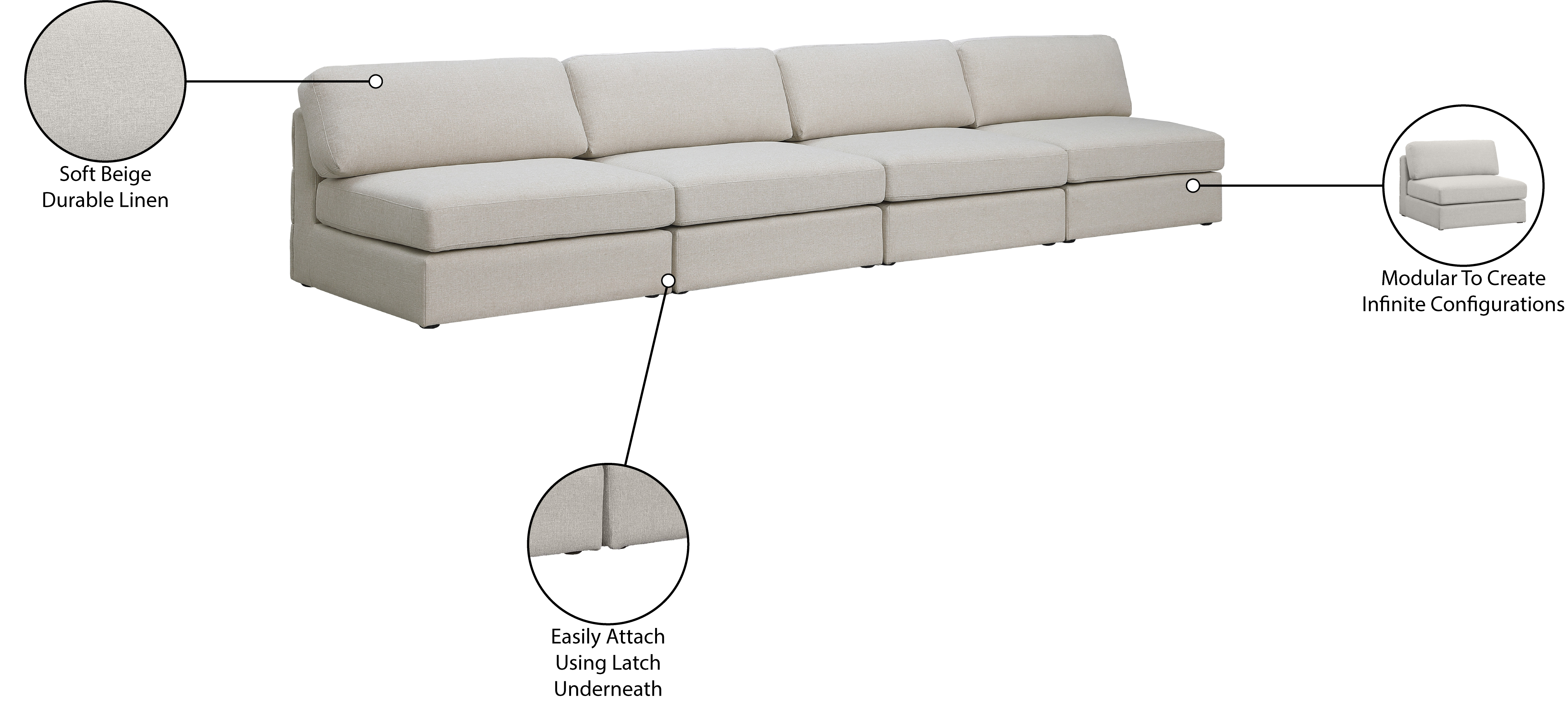 Beckham 152" Linen Modular Armless Sofa