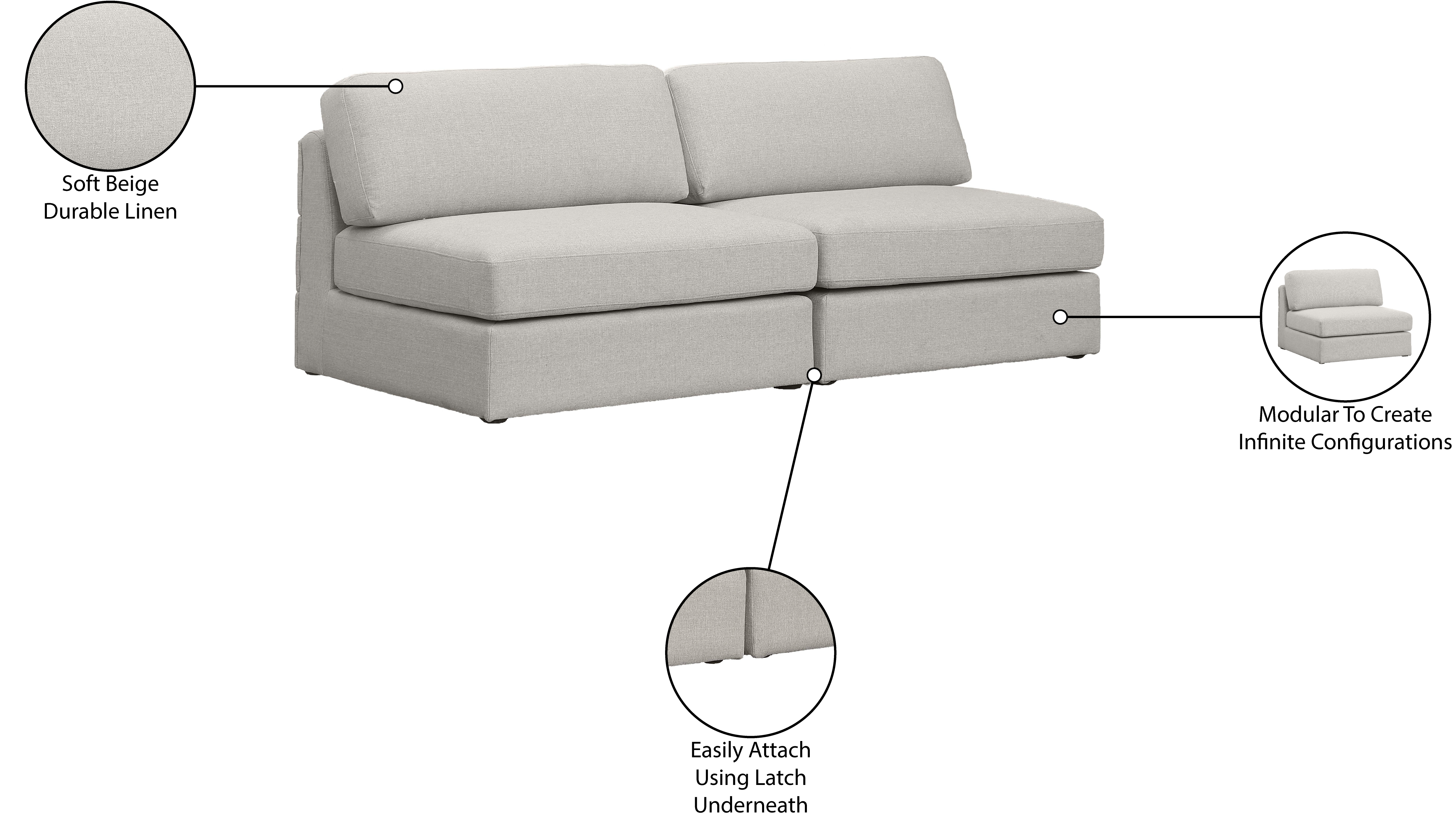 Beckham 76" Linen Modular Armless Sofa