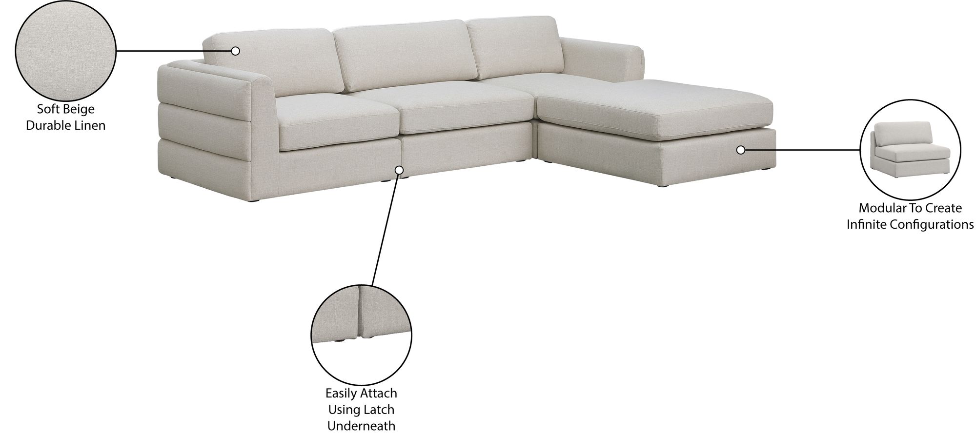 Beckham 114" Linen Modular 4-Piece Sectional