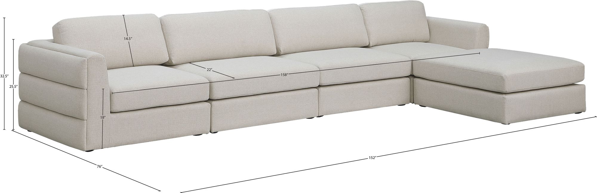 Beckham 152" 5-Piece Linen Modular Sectional