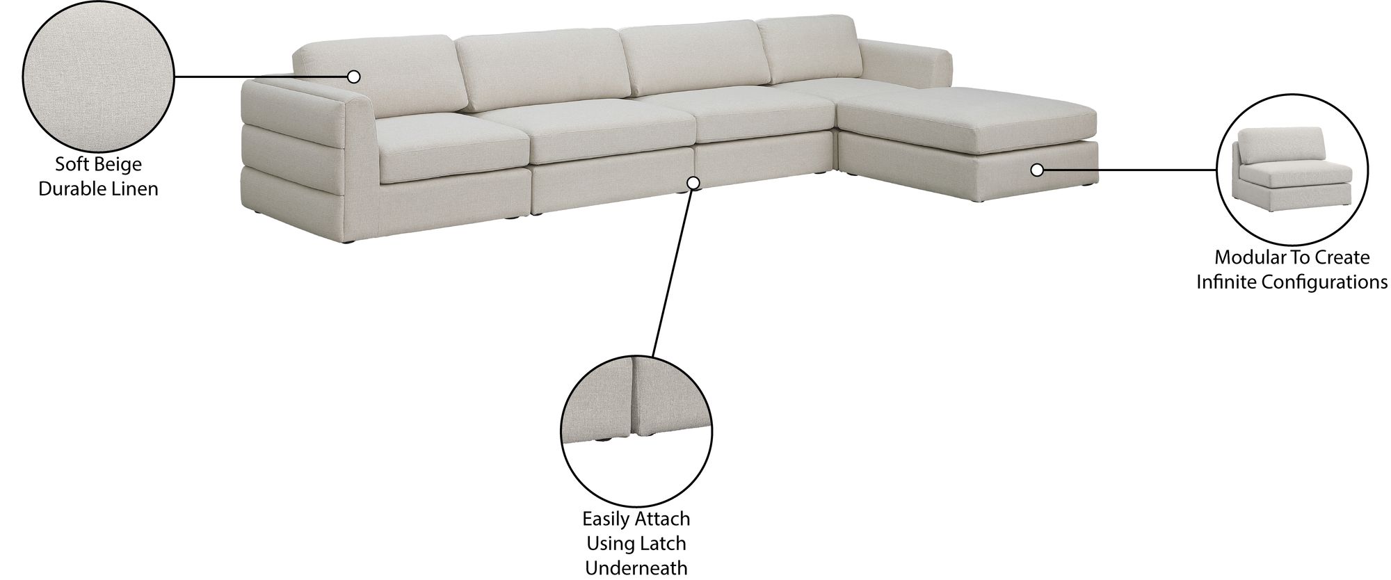 Beckham 152" 5-Piece Linen Modular Sectional