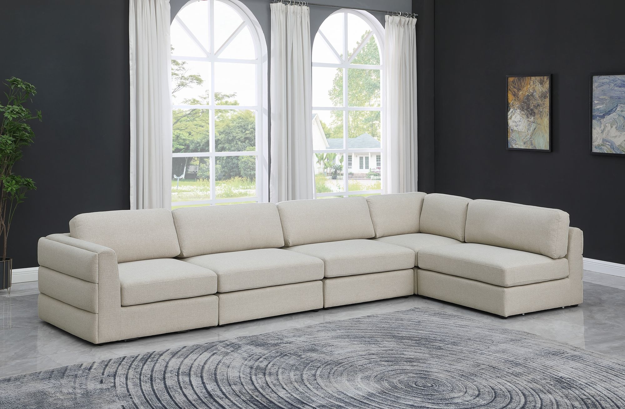 Beckham 152" 5-Piece Linen Fabric Modular Corner Sectional Sofa