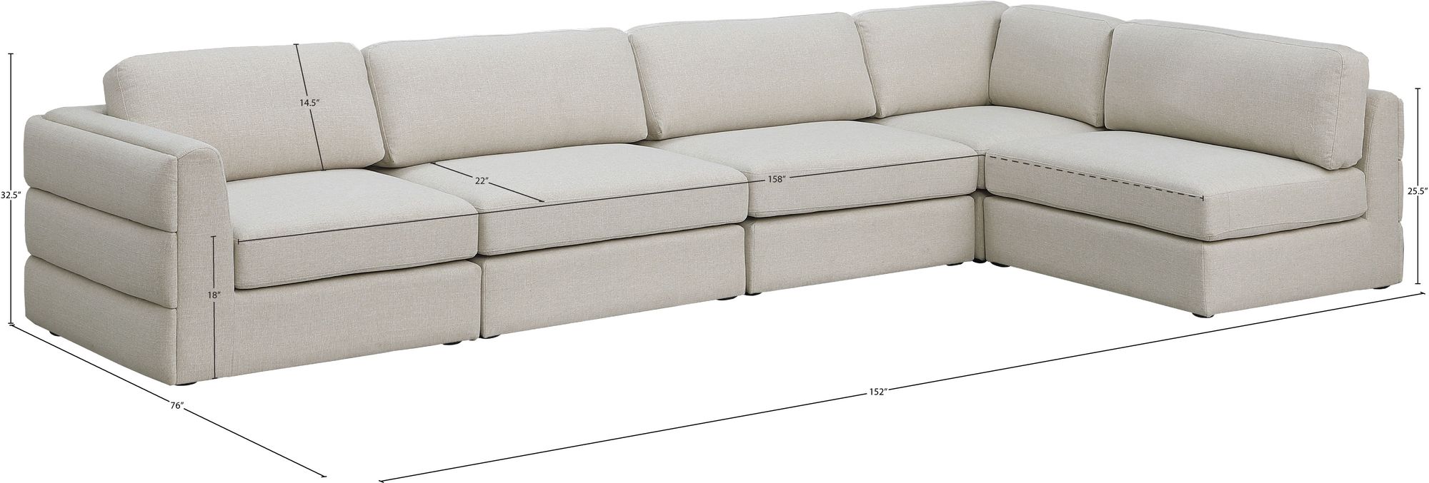 Beckham 152" 5-Piece Linen Modular Corner Sectional