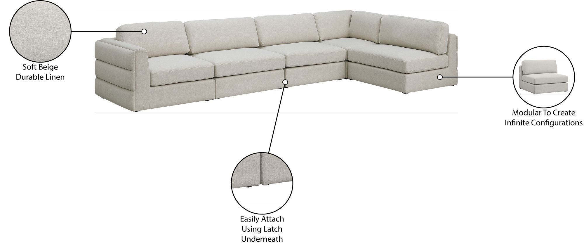 Beckham 152" 5-Piece Linen Modular Corner Sectional