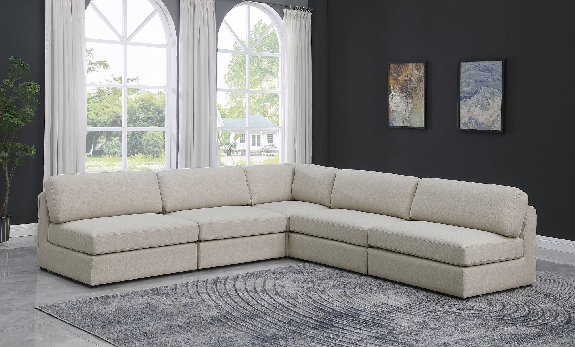 Beckham 114" 5-Piece Linen Modular Corner Armless Sectional