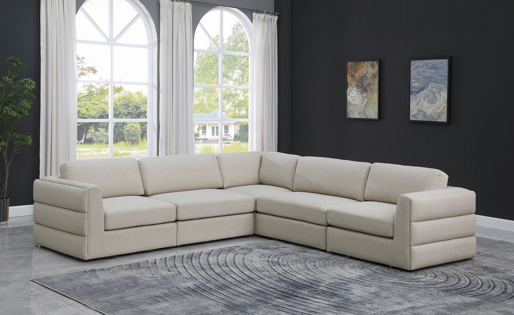 Beckham 114" 5-Piece Linen Modular Corner Sectional