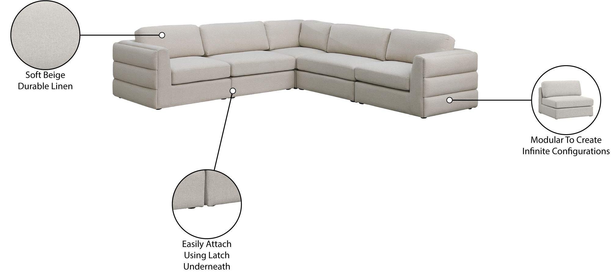 Beckham 114" 5-Piece Linen Modular Corner Sectional