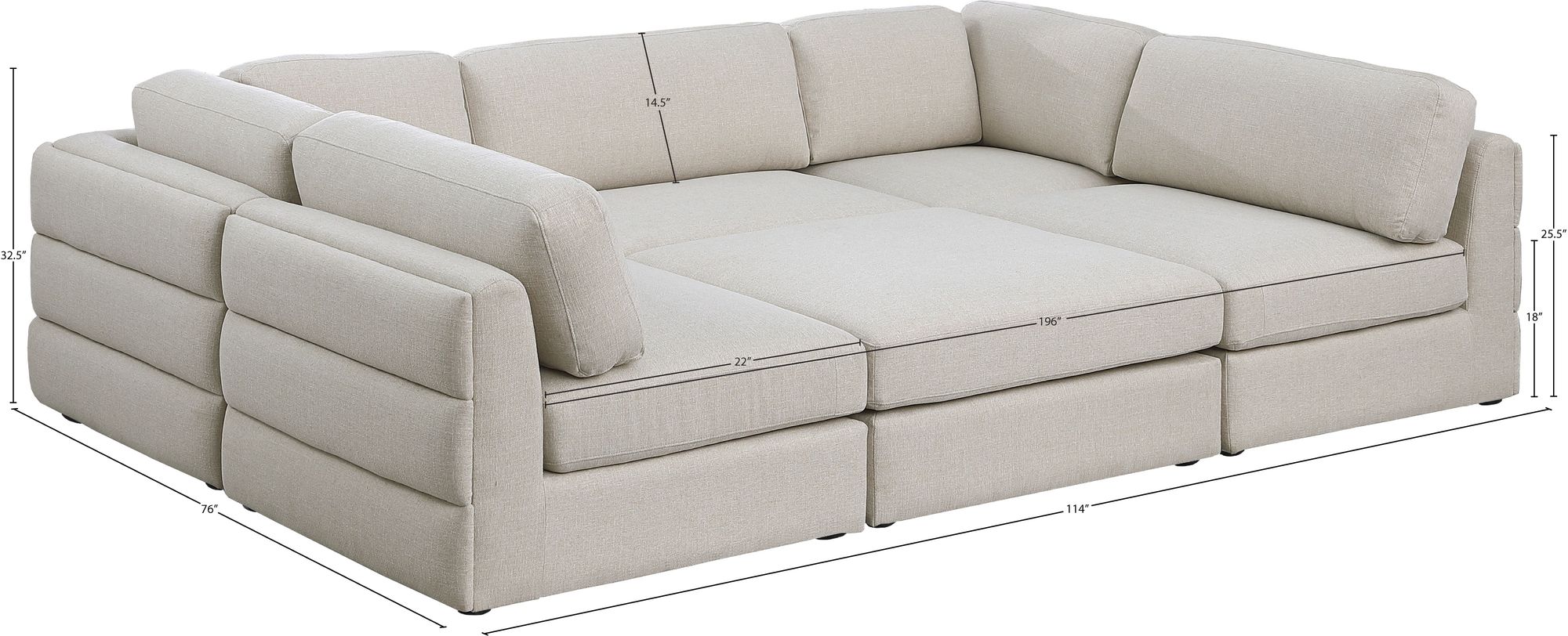 Beckham 114" 6-Piece Linen Modular Sectional