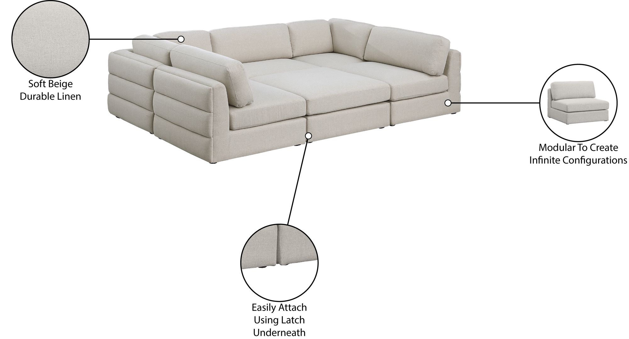 Beckham 114" 6-Piece Linen Modular Sectional