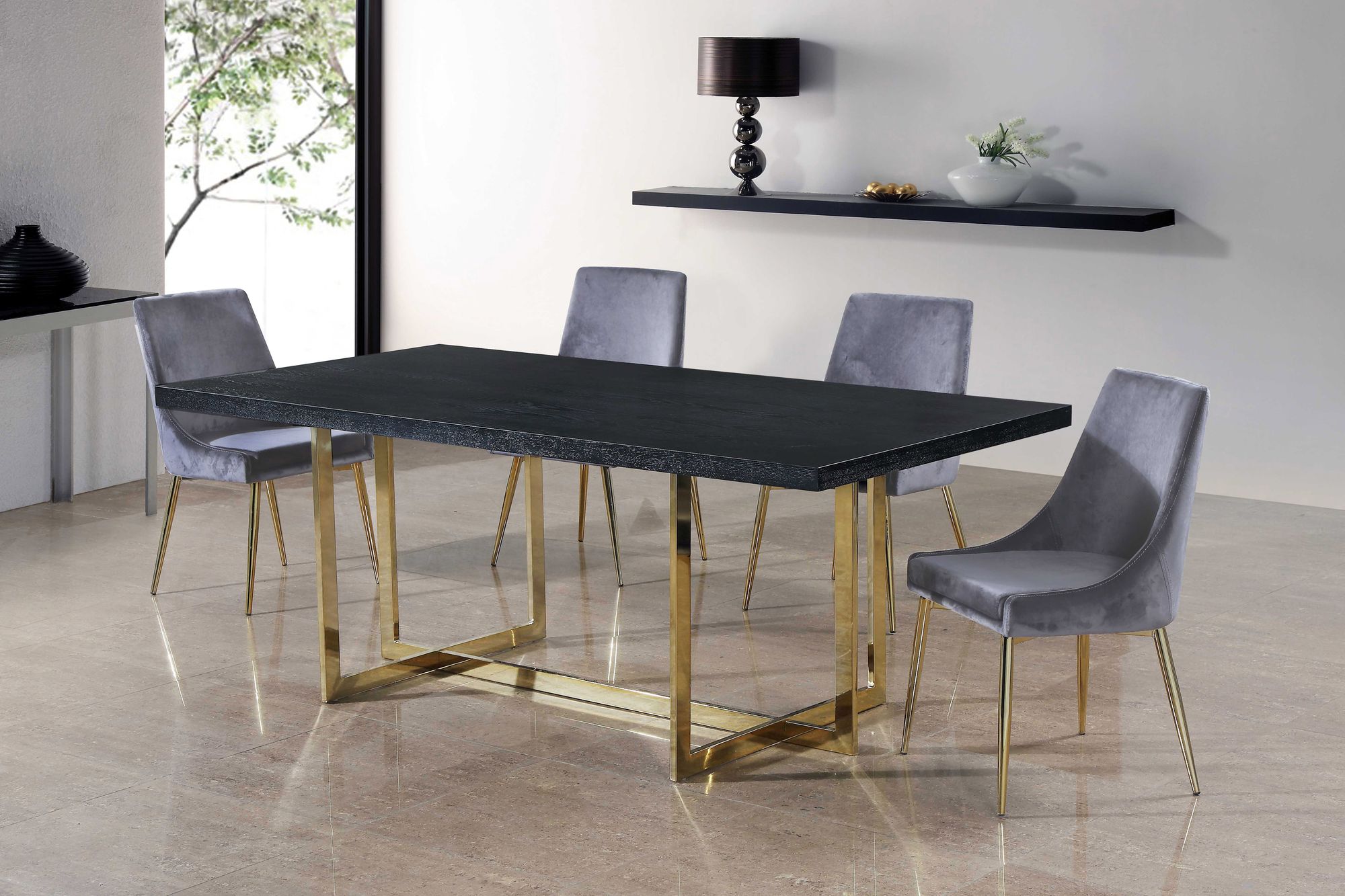 Karina Velvet Dining Chair with Polished Gold Metal Frame