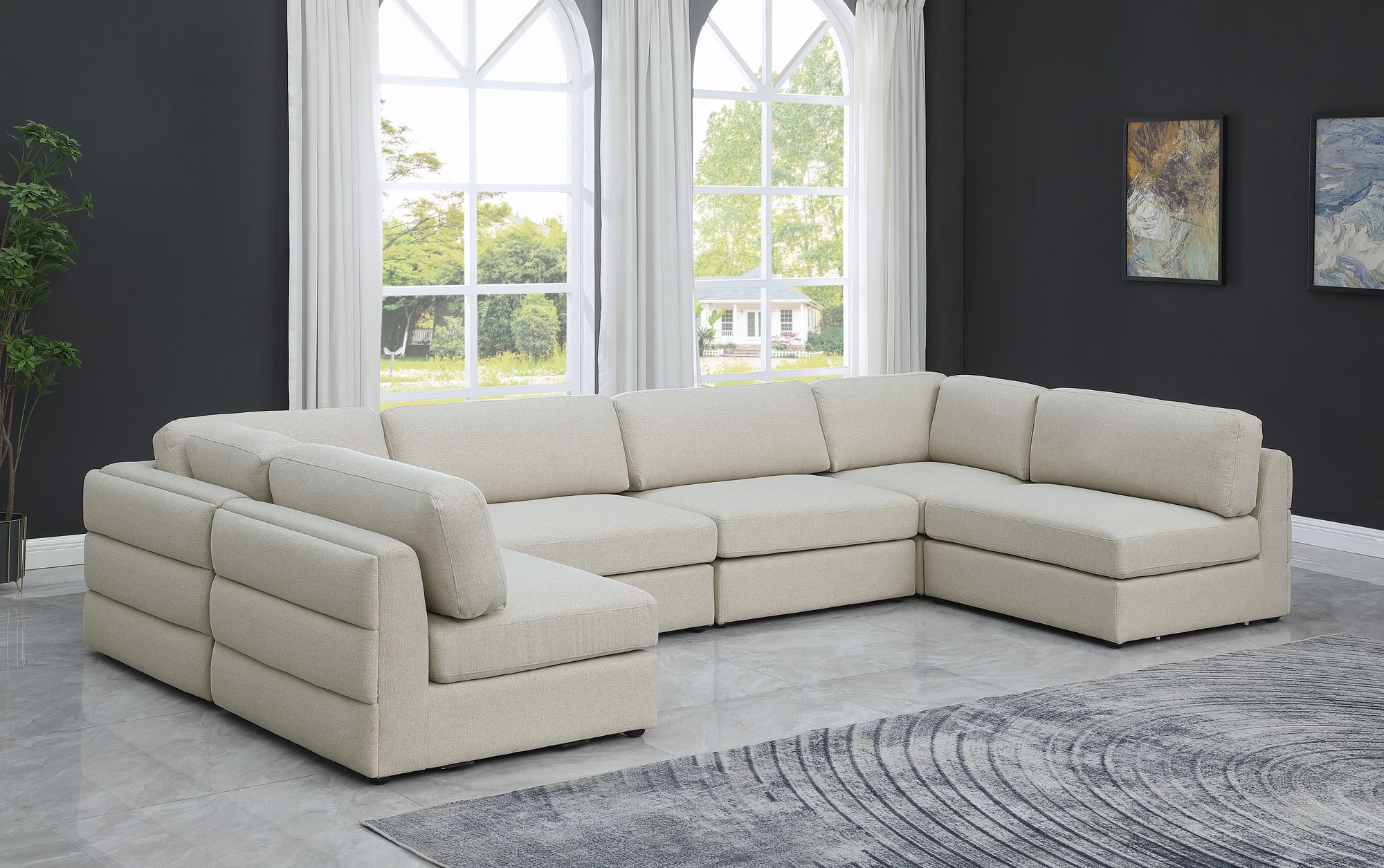 Beckham 152" 6-Piece Linen Modular U-Shape Corner Sectional