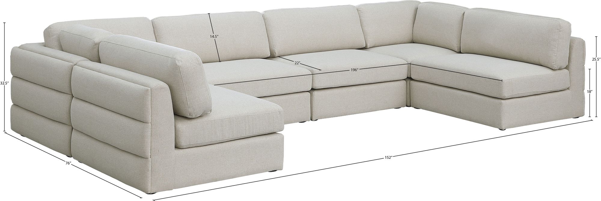 Beckham 152" 6-Piece Linen Modular U-Shape Corner Sectional