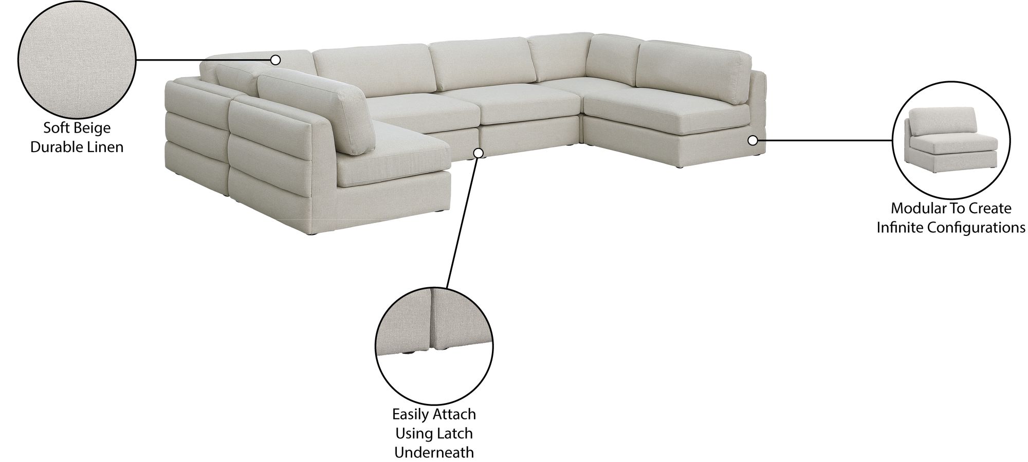 Beckham 152" 6-Piece Linen Modular U-Shape Corner Sectional