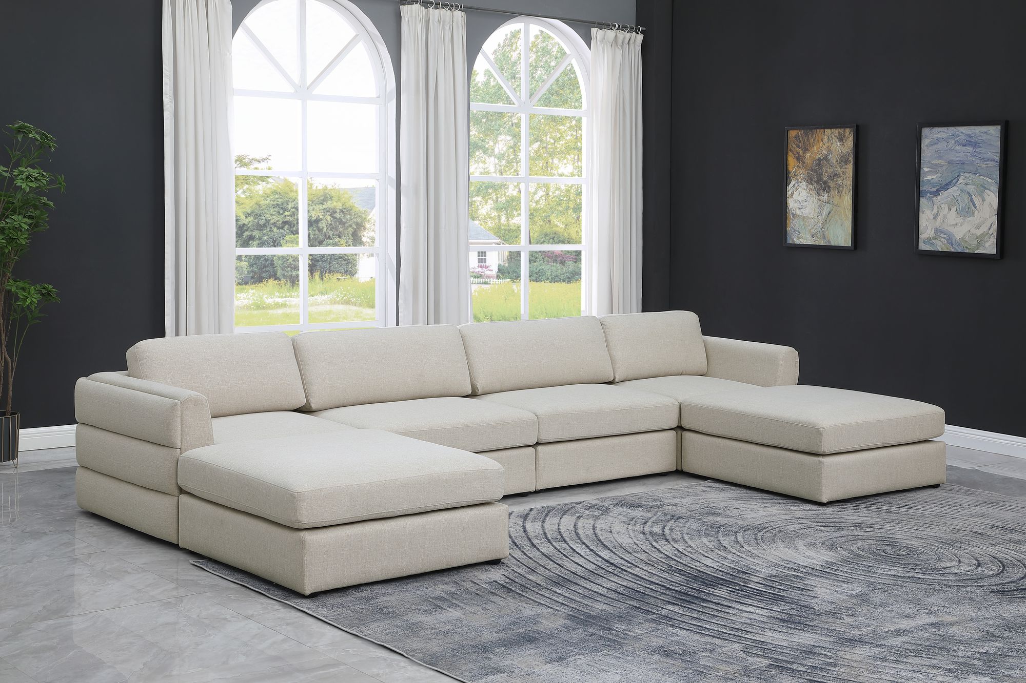 Beckham 152" 6-Piece Linen Modular U-Shape Sectional