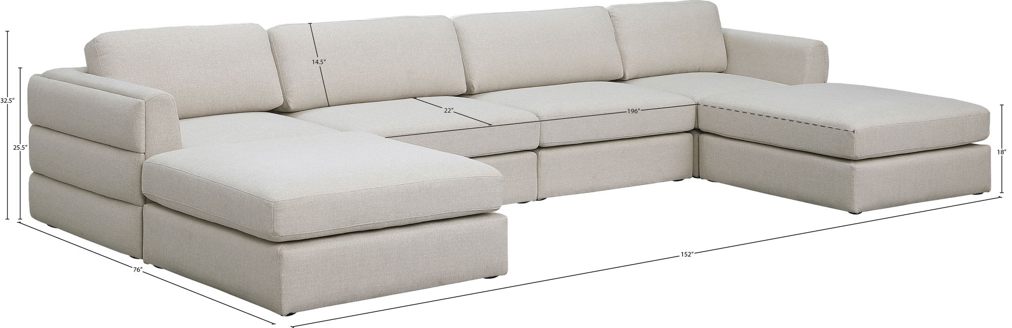 Beckham 152" 6-Piece Linen Modular U-Shape Sectional