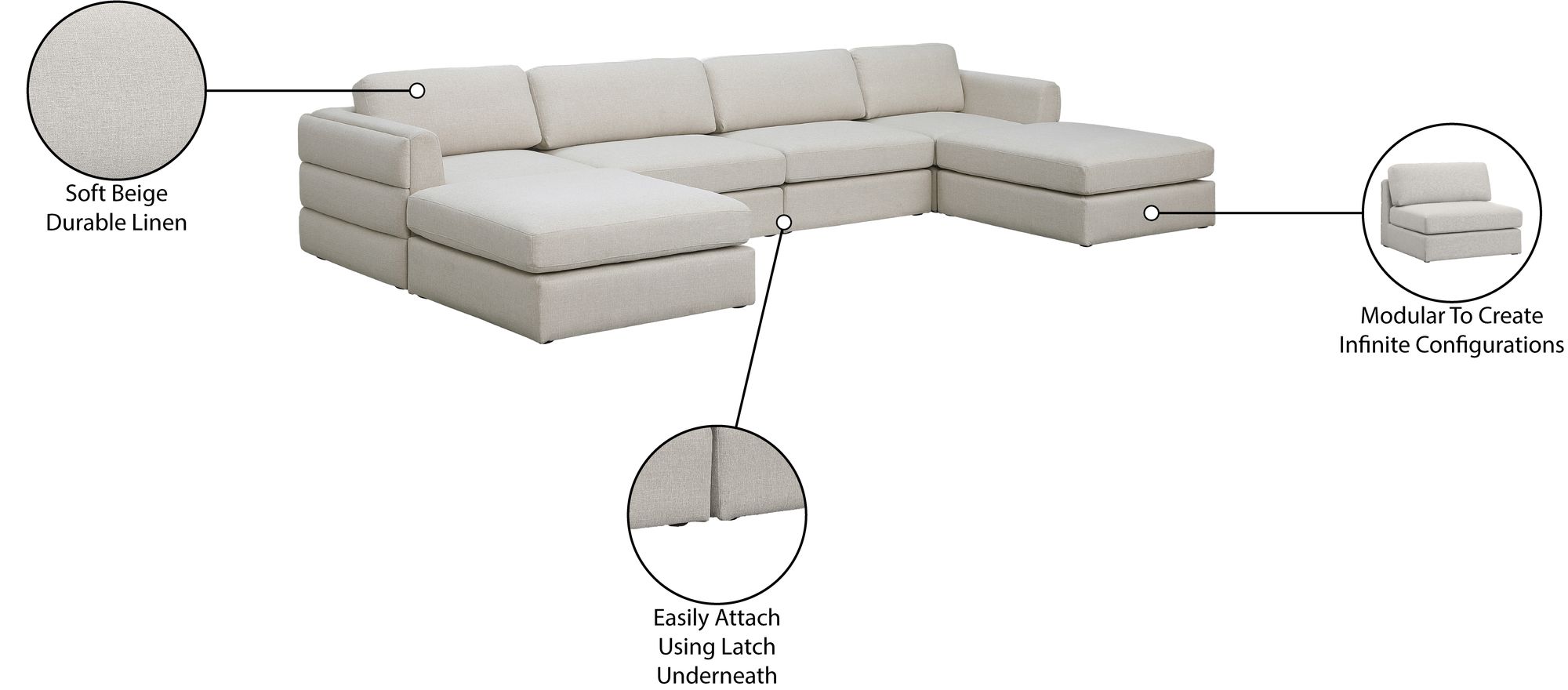 Beckham 152" 6-Piece Linen Modular U-Shape Sectional