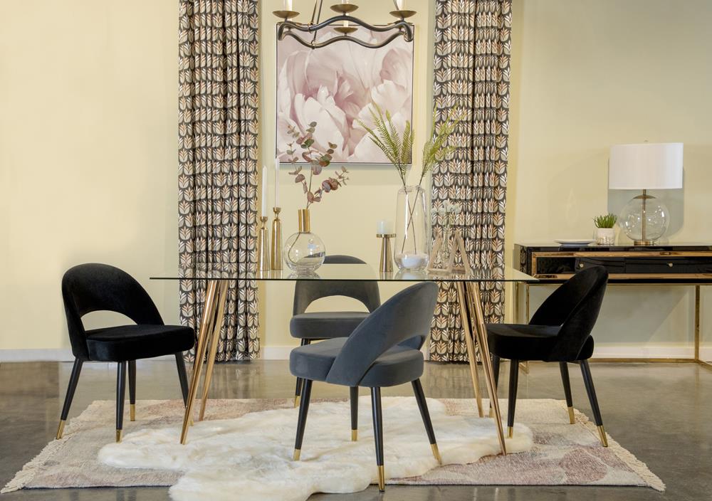 Gilman Rectangle Glass Top Dining Table with Metal Legs