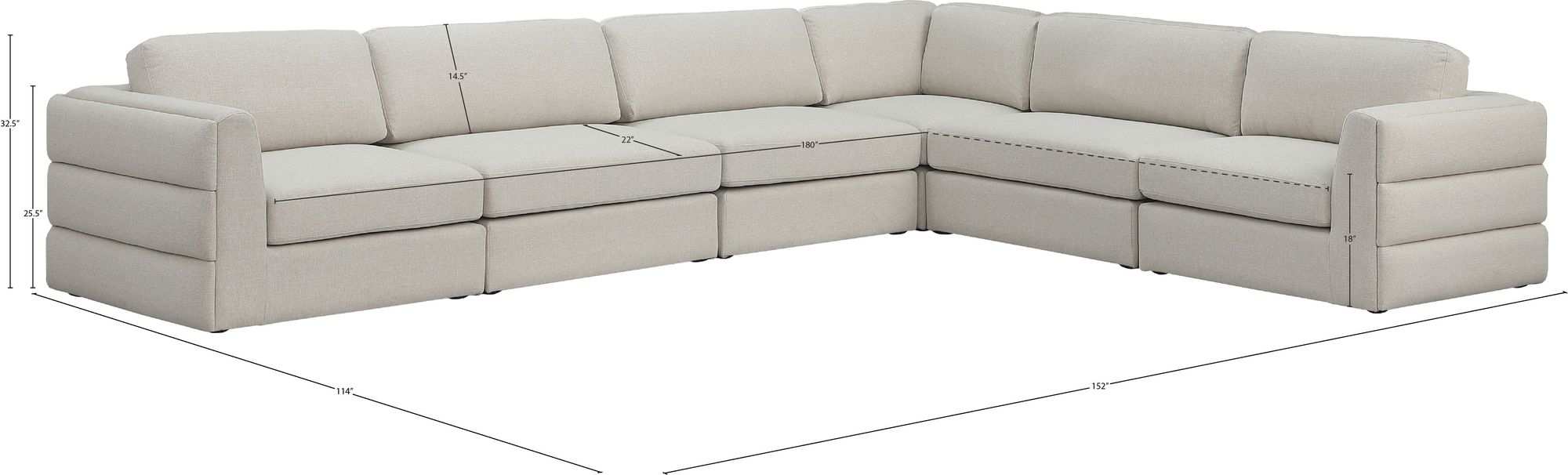 Beckham 152" 6-Piece Linen Modular Sectional
