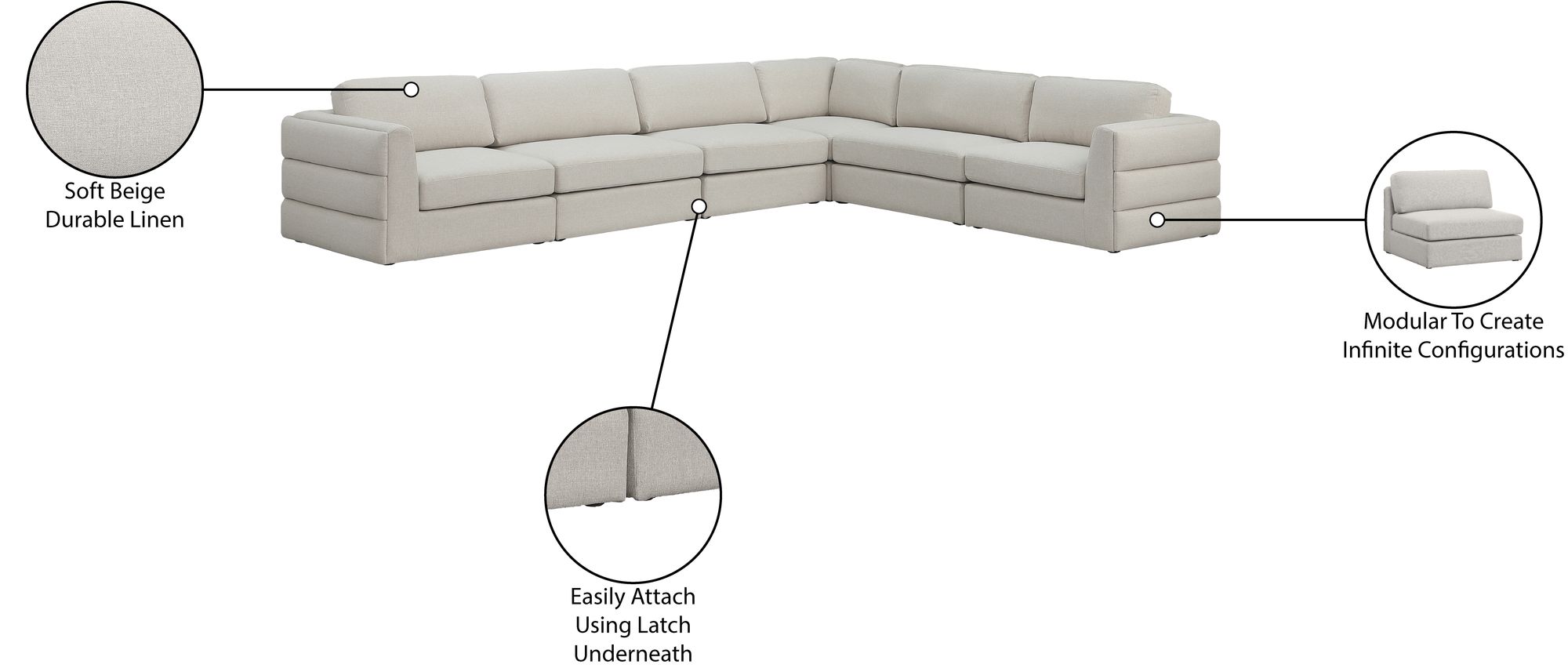 Beckham 152" 6-Piece Linen Modular Sectional
