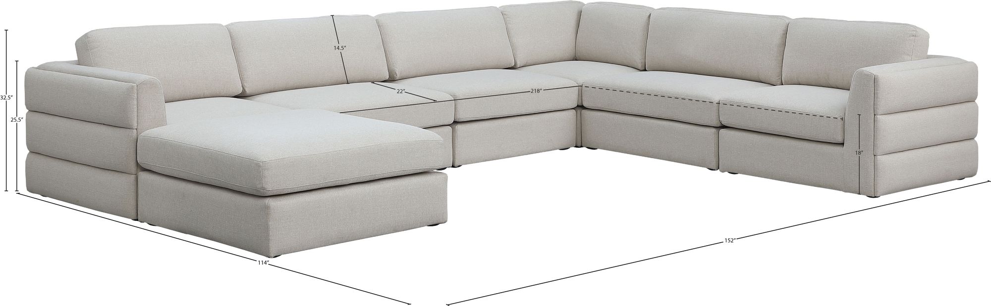 Beckham 152" 7-Piece Linen Modular Sectional