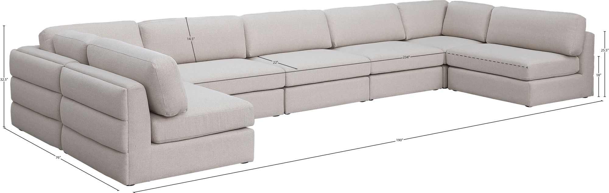 Beckham 190" 7-Piece Linen Modular Sectional