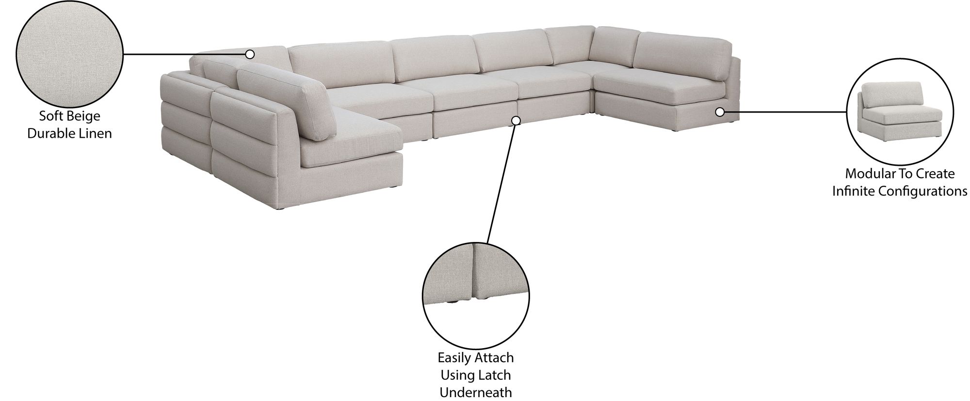 Beckham 190" 7-Piece Linen Modular Sectional