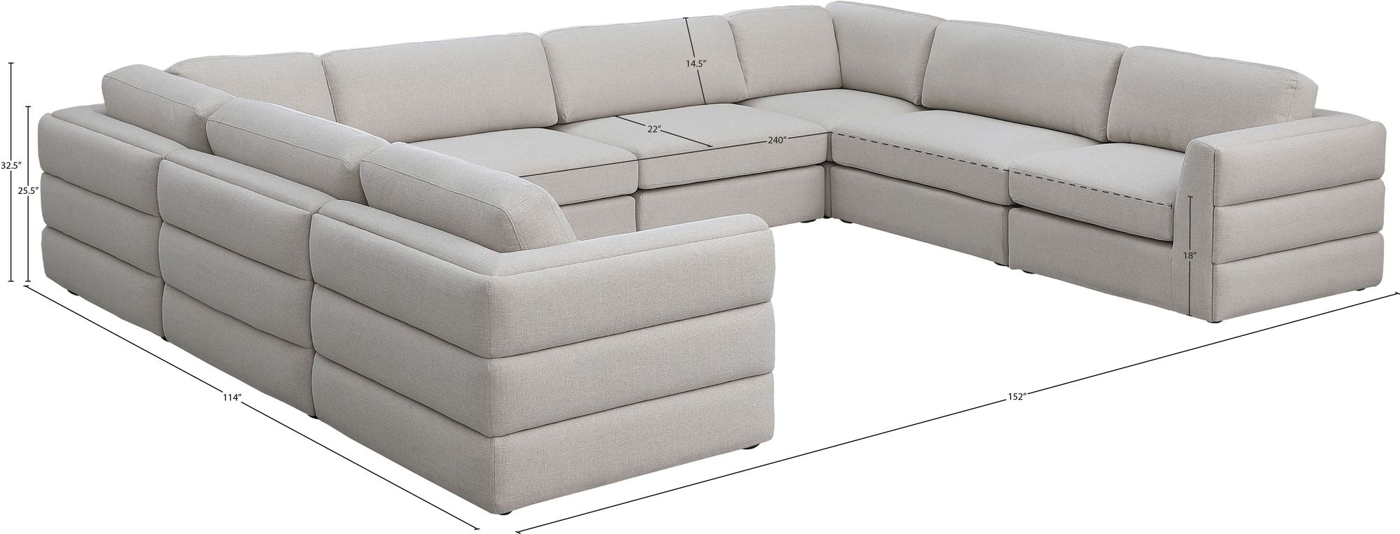 Beckham 152" 8-Piece Linen Modular Sectional
