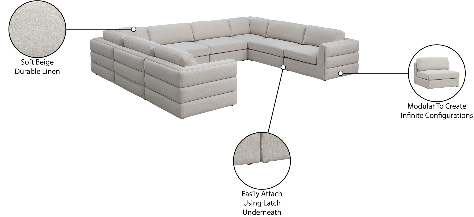 Beckham 152" 8-Piece Linen Modular Sectional