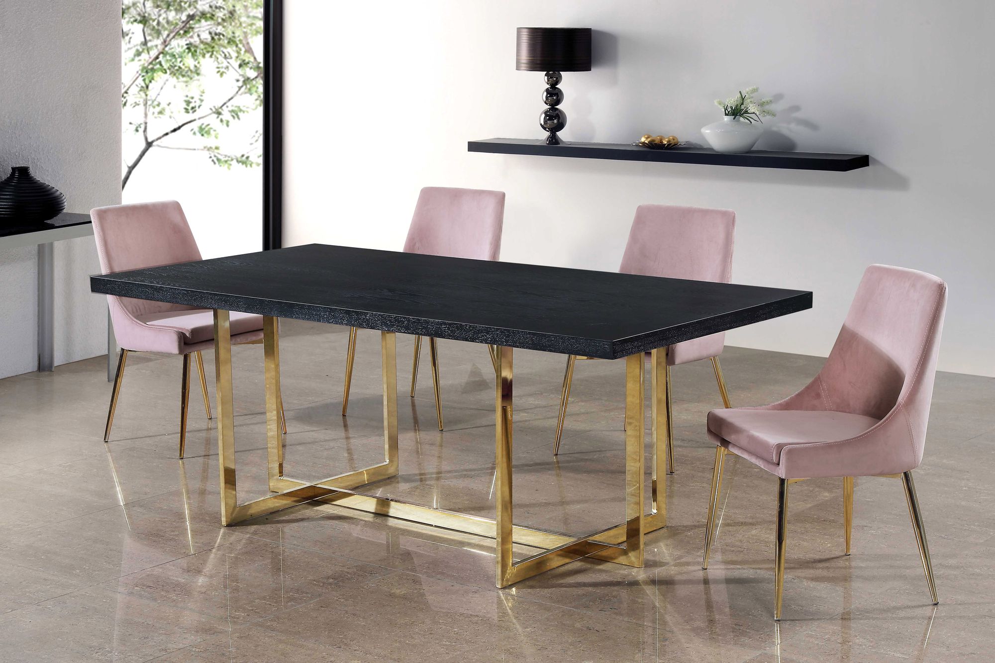 Karina Velvet Dining Chair with Polished Gold Metal Frame