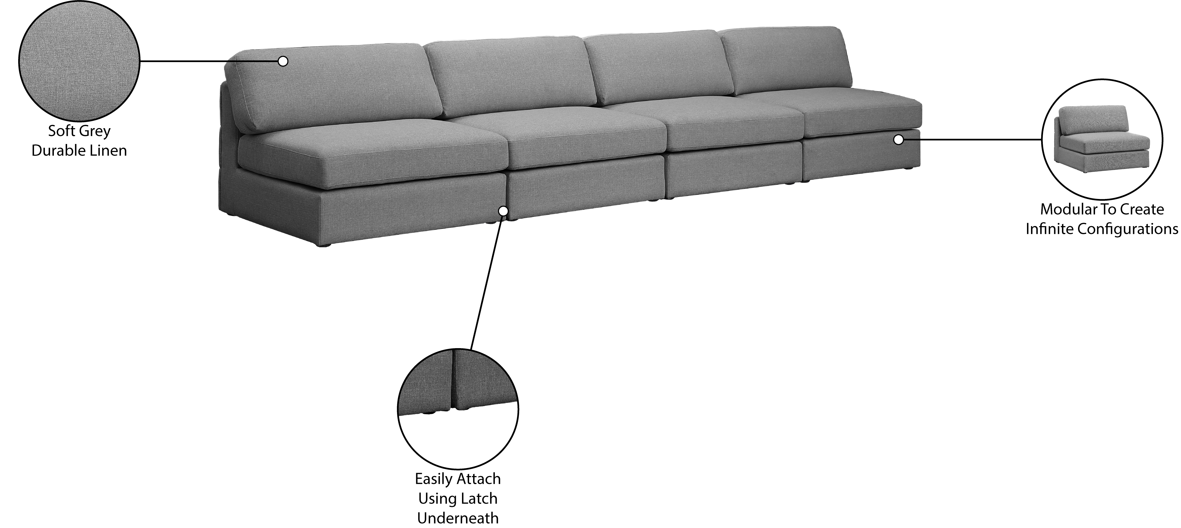 Beckham 152" Linen Modular Armless Sofa