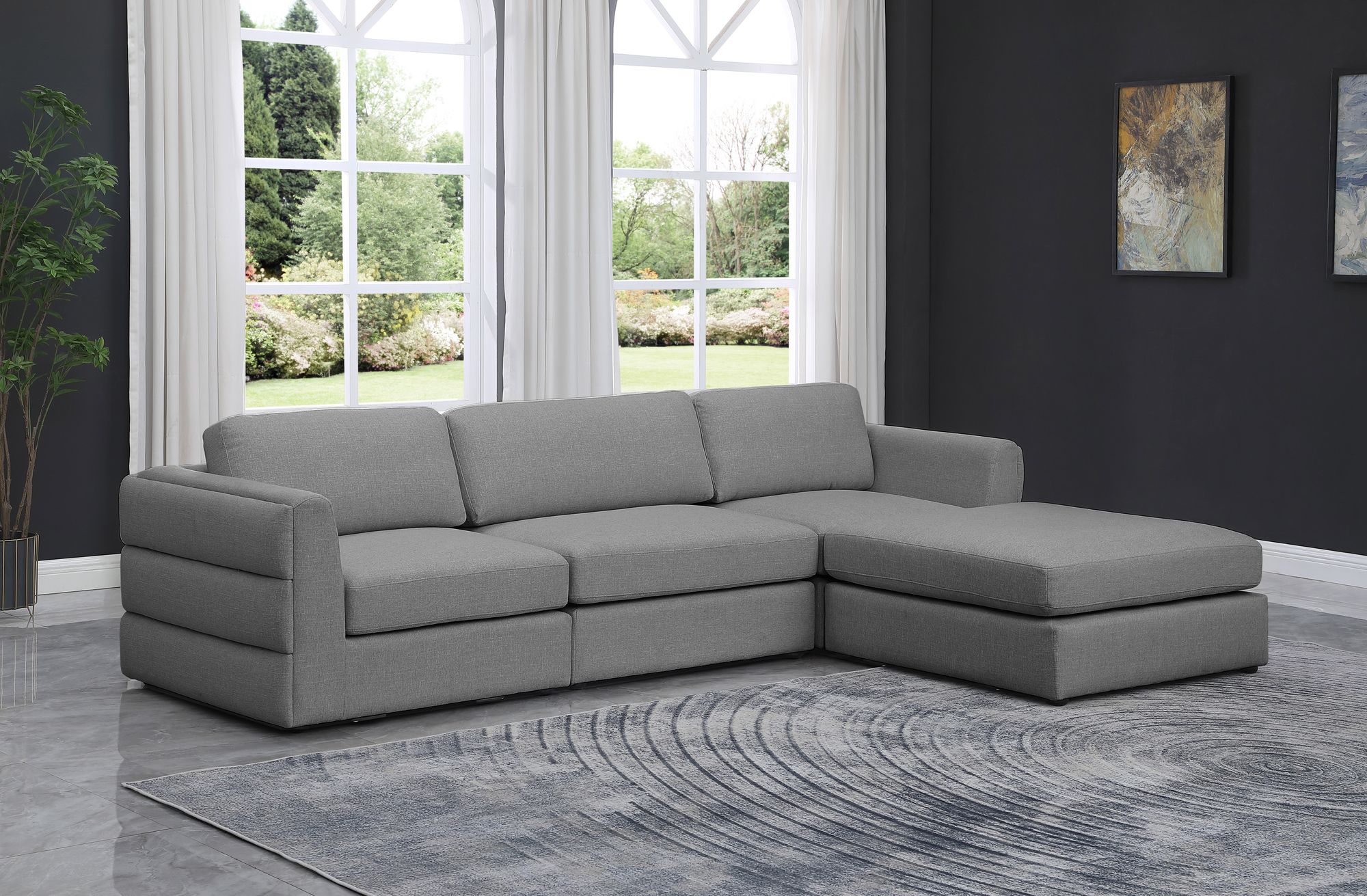 Beckham 114" Linen Fabric Modular 4-Piece Sectional Sofa