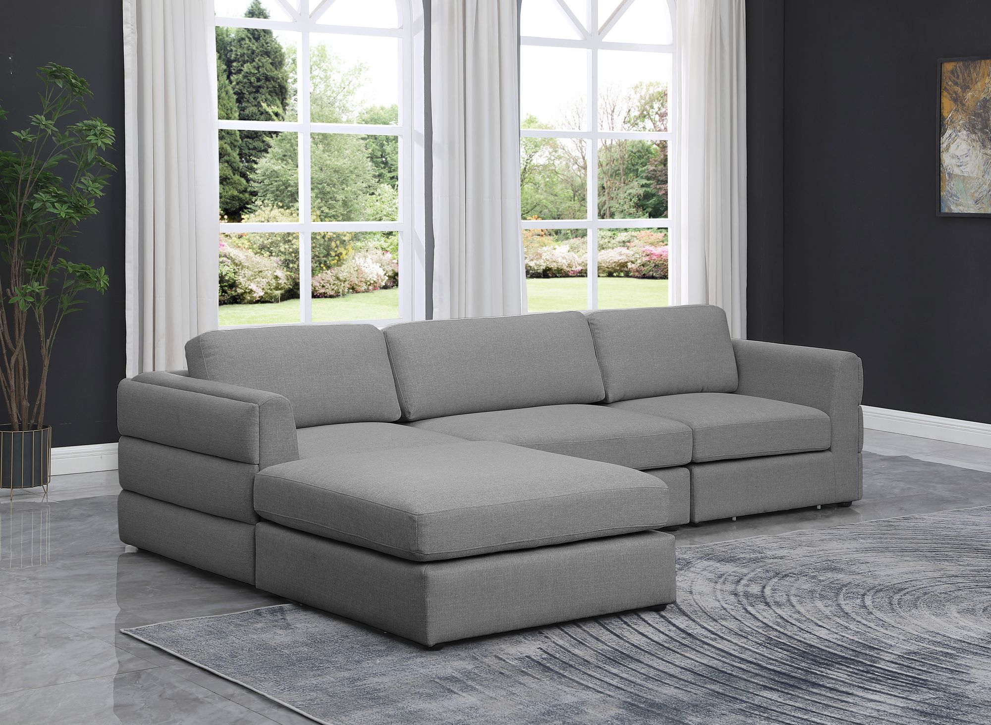 Beckham 114" Linen Fabric Modular 4-Piece Sectional Sofa
