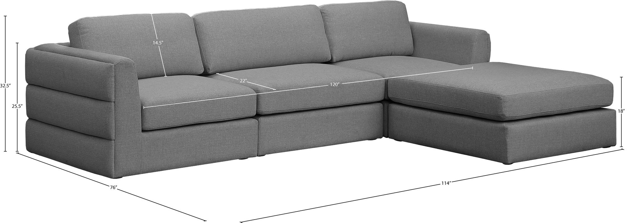 Beckham 114" Linen Fabric Modular 4-Piece Sectional Sofa