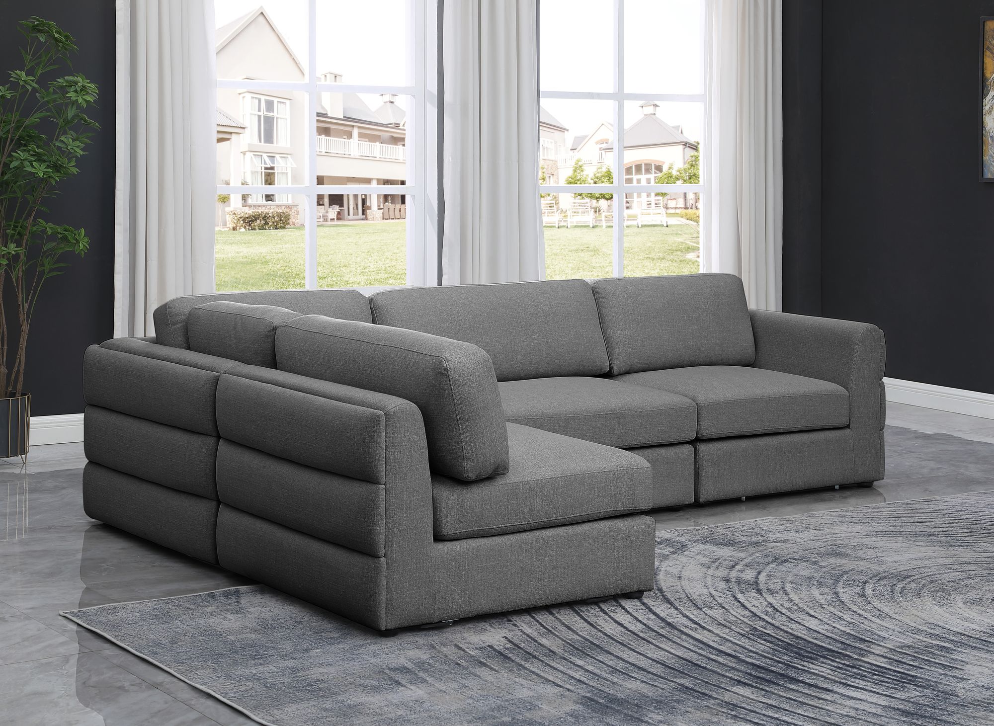 Beckham 114" Linen Fabric Modular 4-Piece Corner Sectional Sofa