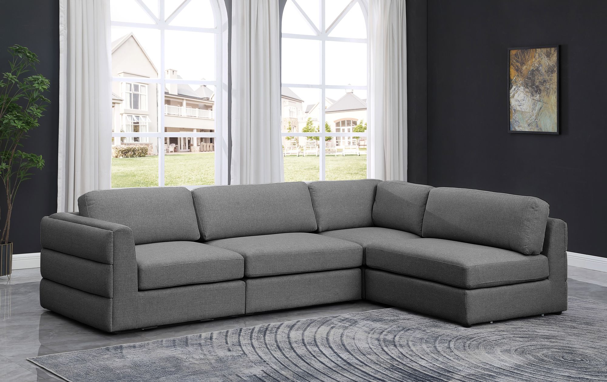 Beckham 114" Linen Fabric Modular 4-Piece Corner Sectional Sofa