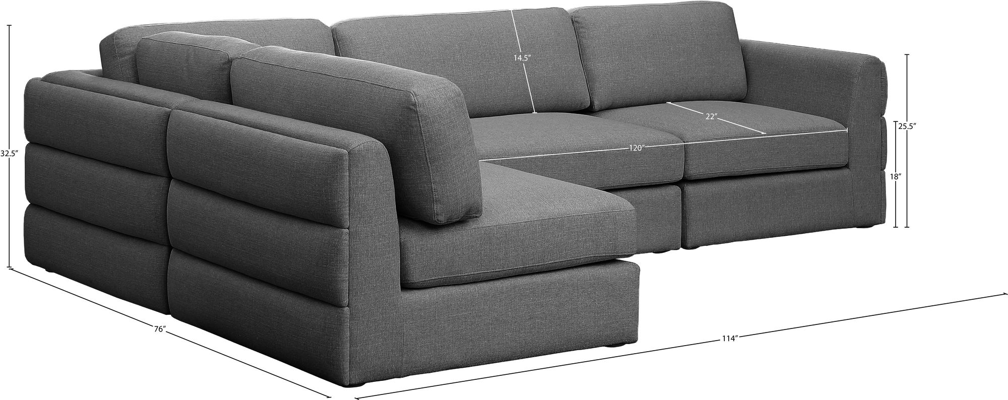 Beckham 114" Linen Fabric Modular 4-Piece Corner Sectional Sofa