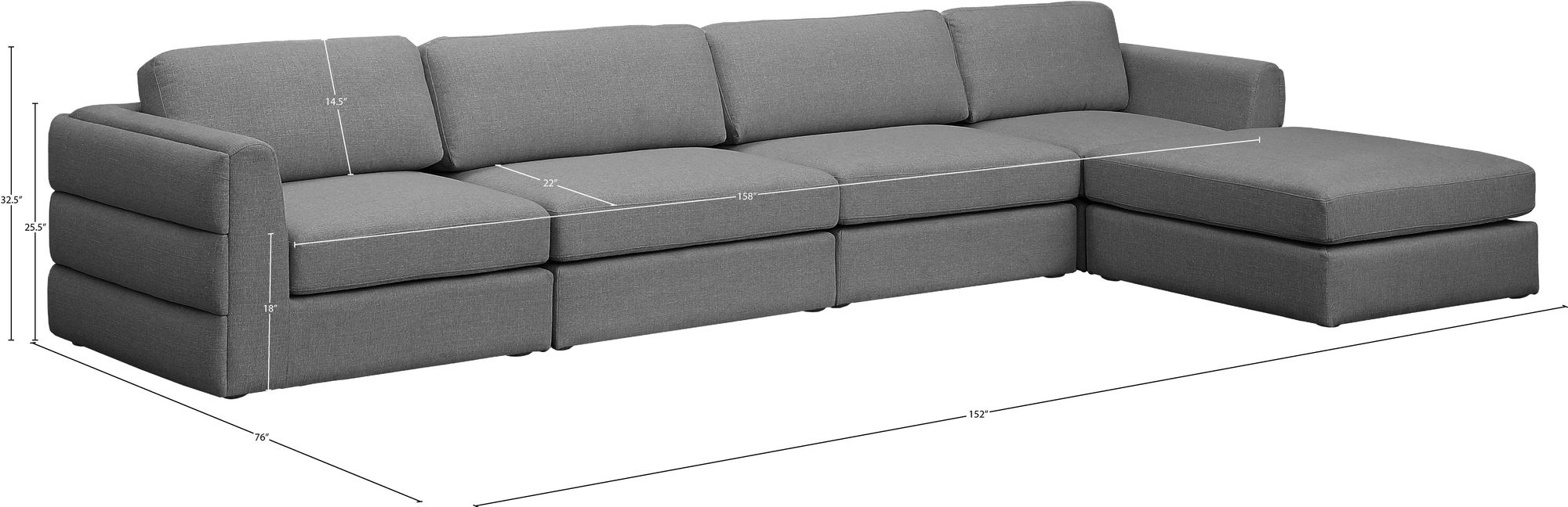 Beckham 152" 5-Piece Linen Fabric Modular Sectional Sofa