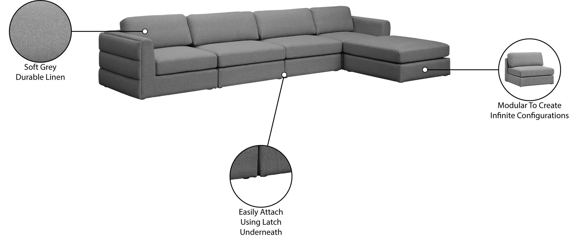 Beckham 152" 5-Piece Linen Fabric Modular Sectional Sofa