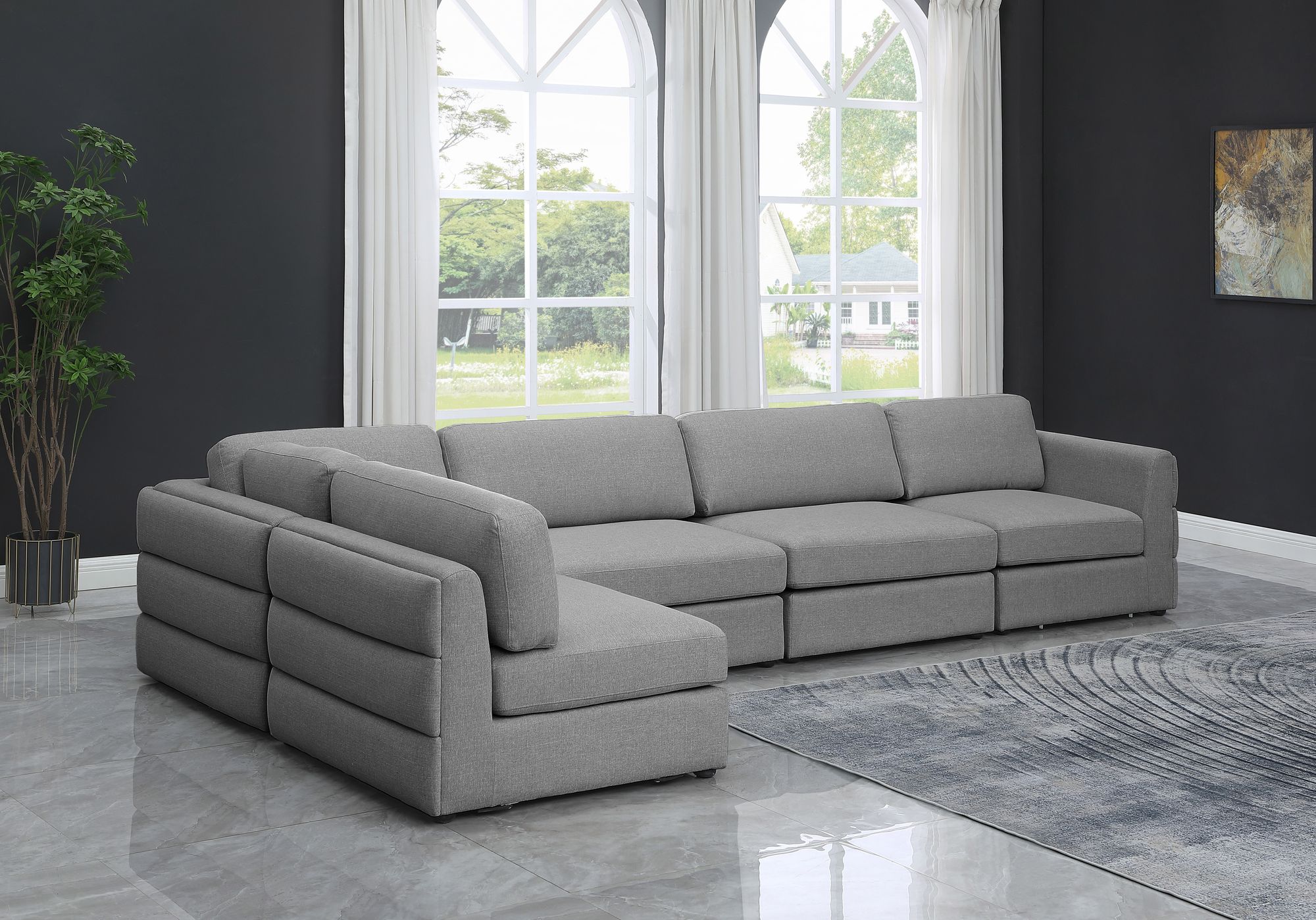 Beckham 152" 5-Piece Linen Fabric Modular Corner Sectional Sofa