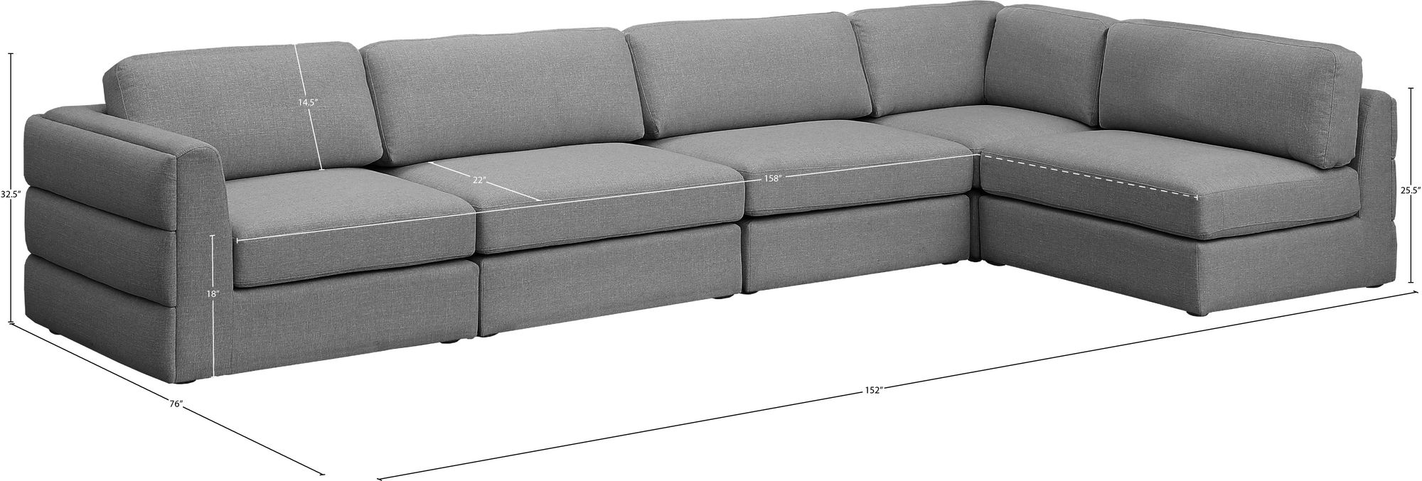 Beckham 152" 5-Piece Linen Fabric Modular Corner Sectional Sofa
