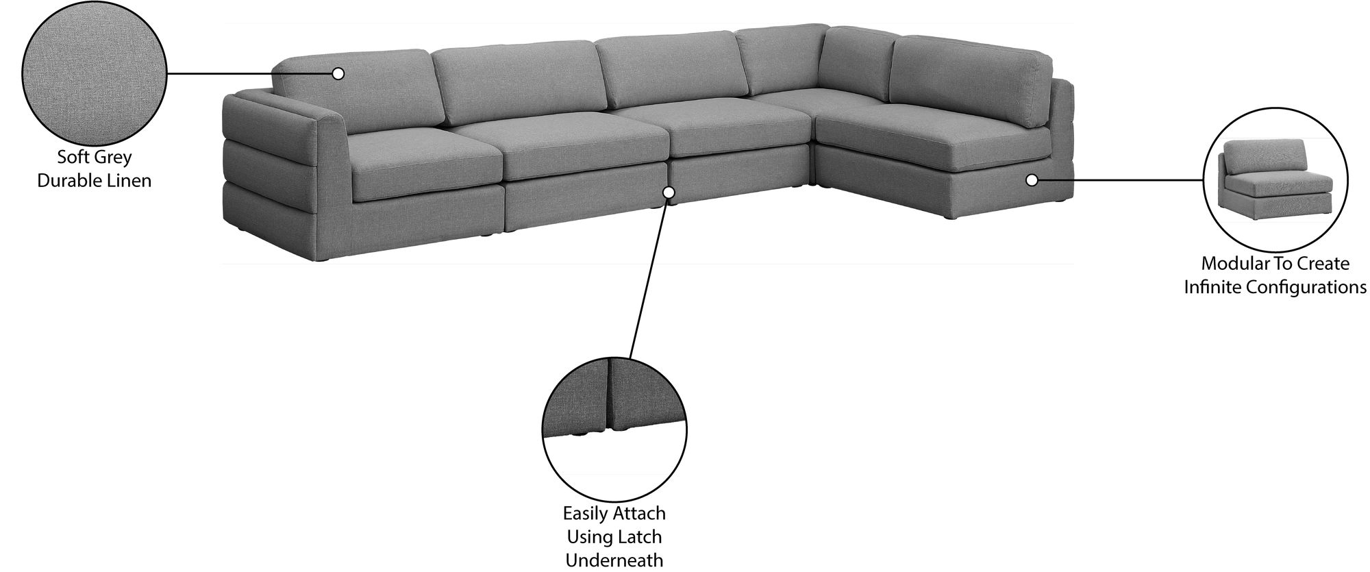 Beckham 152" 5-Piece Linen Fabric Modular Corner Sectional Sofa