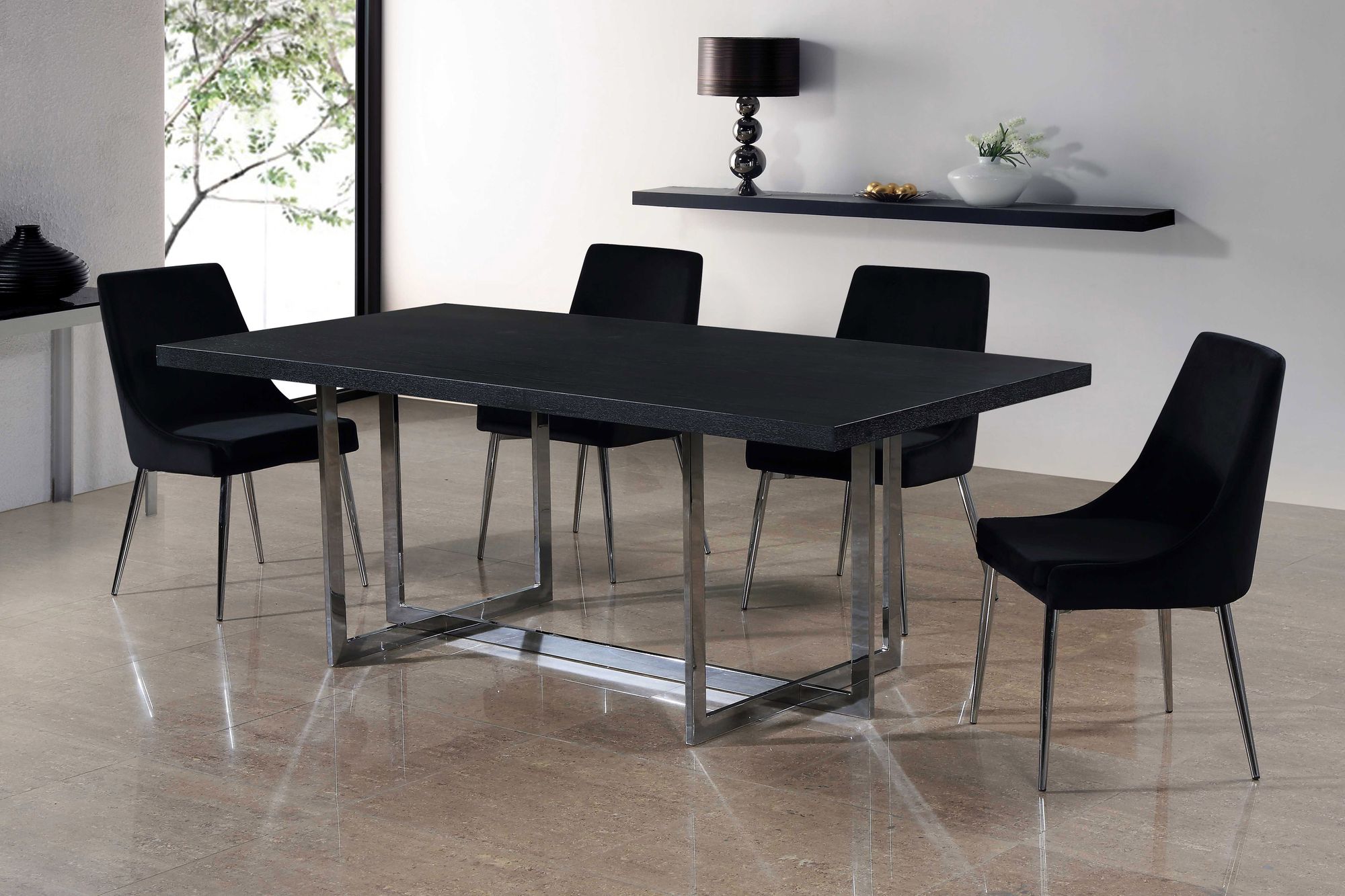Karina Velvet Dining Chair with Polished Chrome Metal Frame