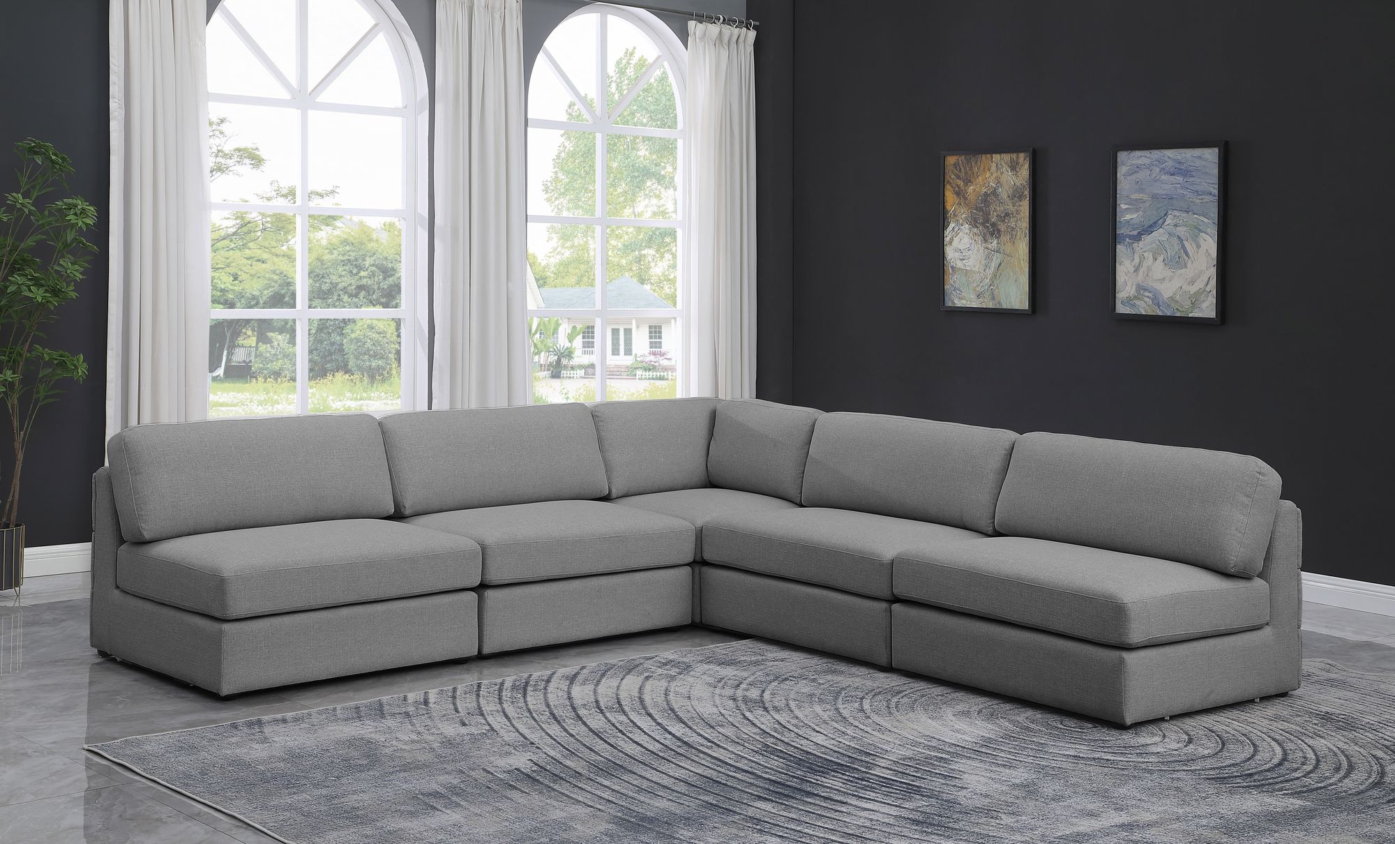Beckham 114" 5-Piece Linen Modular Corner Armless Sectional